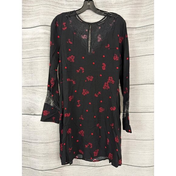 Express Dresses & Skirts - Express Black & Red Floral Lace Long Sleeve Mini Dress Size M